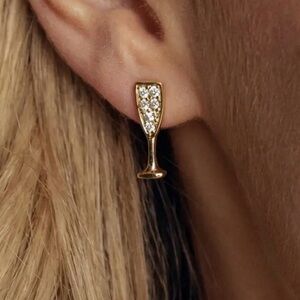 Champagne Glass CZ Pave Stud Earrings (9703)